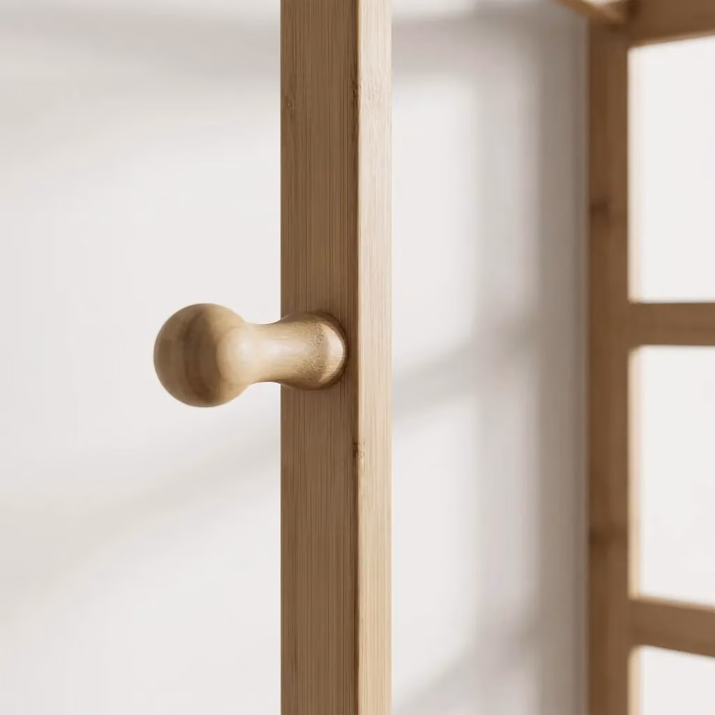 Storvo Narrow Wooden Coat Stand with 2 Shelves and Clothes Rail in Natural Brown – 4