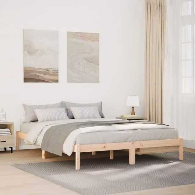 Berkfield Home Extra Long Solid Wood Pine Bed Frame in Brown, W: 160 cm, D: 220 cm