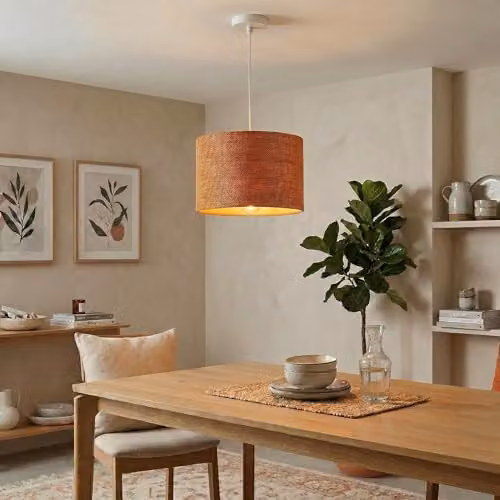 Happy Homewares Modern Round Bobbled and Textured Linen Fabric Lamp Shade in Orange, W: 30 cm, H: 20 cm – 3