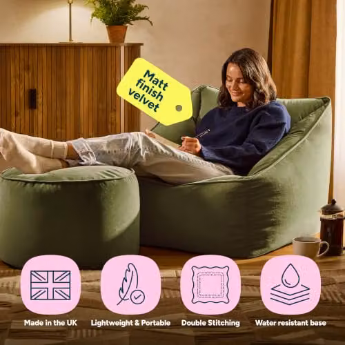 icon Natalia Velvet Adults Bean Bag Armchair and Pouffe Set in Dusk Pink and Olive Green – 9