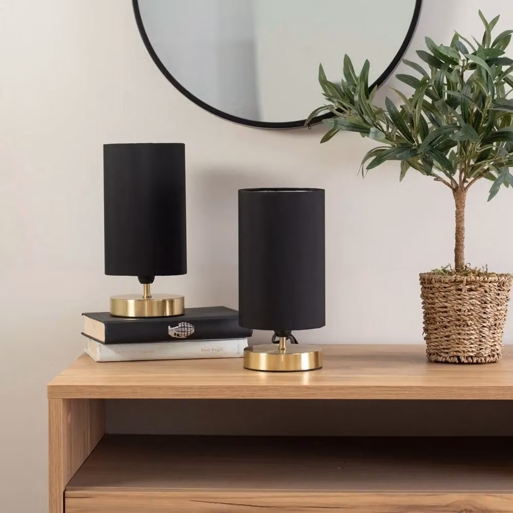 ValueLights Francis Pair of Dimmable Touch Table Lamps in Black and Brushed Gold – 3