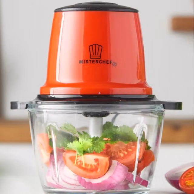 MisterChef Mini Chopper with Glass Bowl and Overheat Protection, Red, 300 ml