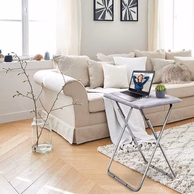 Huhote White Folding Coffee Table and Side Table for Small Living Spaces, W: 38.1 cm, D: 47.75 cm, H: 66.04 cm – 1