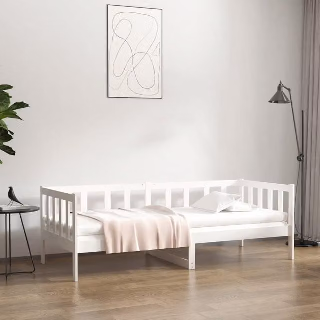 Berkfield Home White Lacquered Solid Pine Wood Day Bed W/D/H: 80 x 200 cm – 1