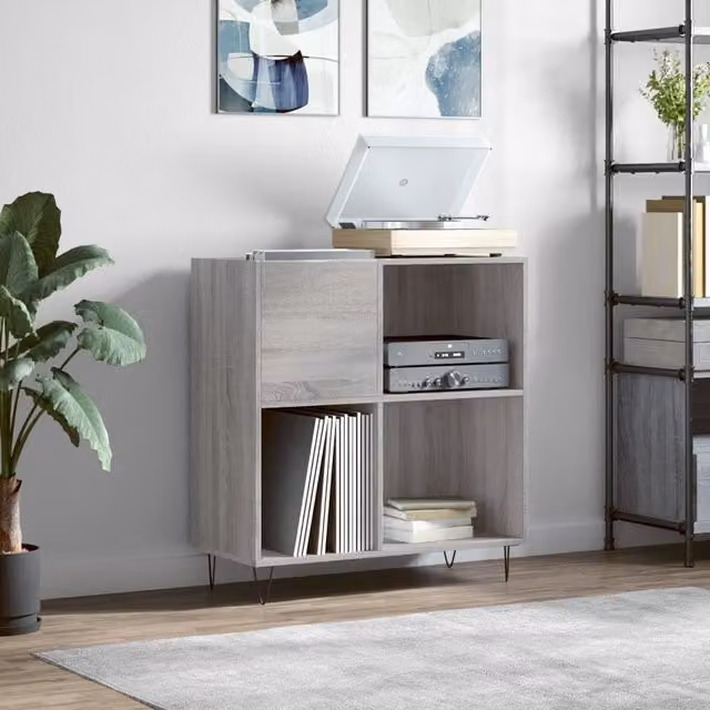 Berkfield Home Record Cabinet in Grey Sonoma, W: 84.5 cm, D: 38 cm, H: 89 cm
