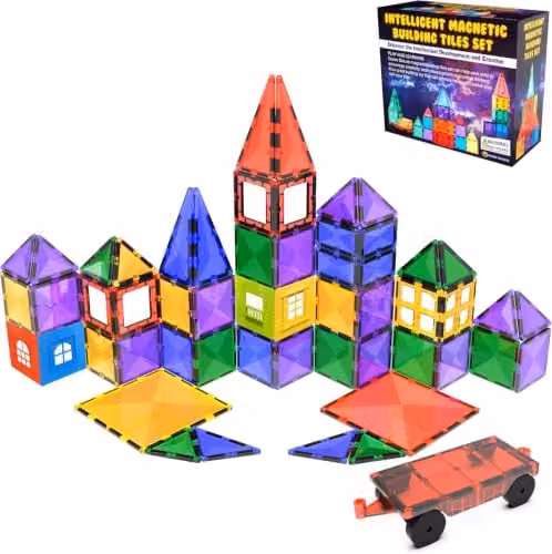Desire Deluxe 57-Piece Multicolour Magnetic Building Tiles and Vehicle Set – 5