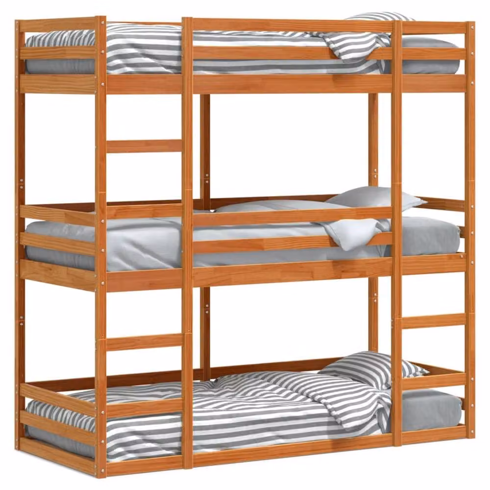 Berkfield Home Triple Bunk Bed in Wax Brown Solid Wood Pine, W/D/H: 80 x 200 cm – 2