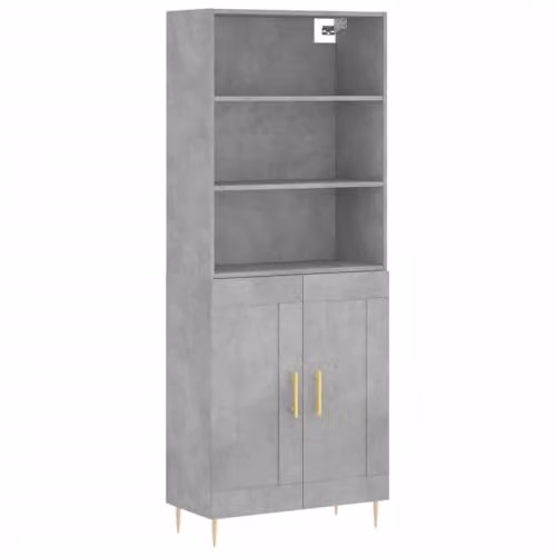 vidaXL Modern Highboard in Concrete Grey with Hinged Doors, W/D/H: 69.5 x 34 x 180 cm