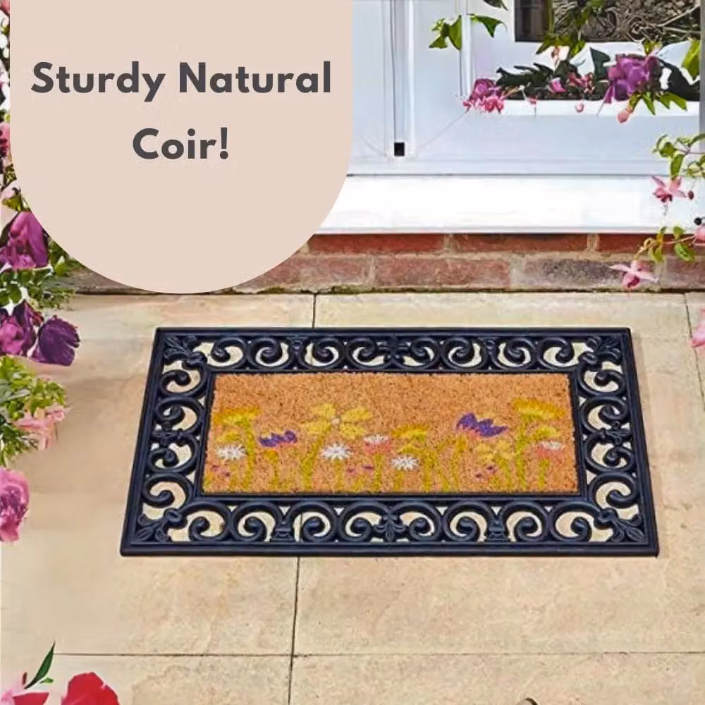 Marco Paul Multicoloured Floral Coir Doormat Insert, Diameter: 100 cm – 4