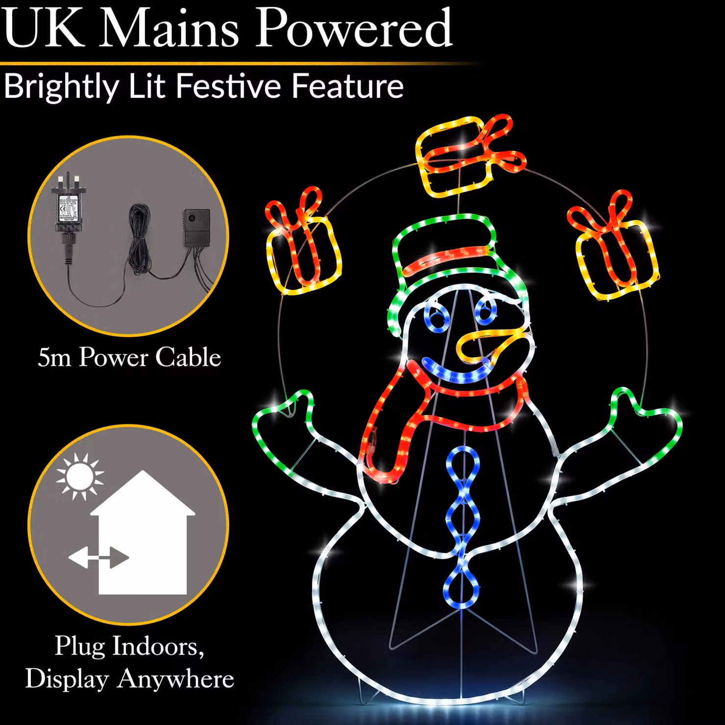 Christow Snowman Rope Light Outdoor Christmas Decoration LED Xmas Silhouette Multicolour H 98 cm – 3