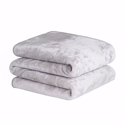 Dreamscene Silver Faux Fur Mink Fleece Throw Blanket, W/D/H: 200 x 240 cm