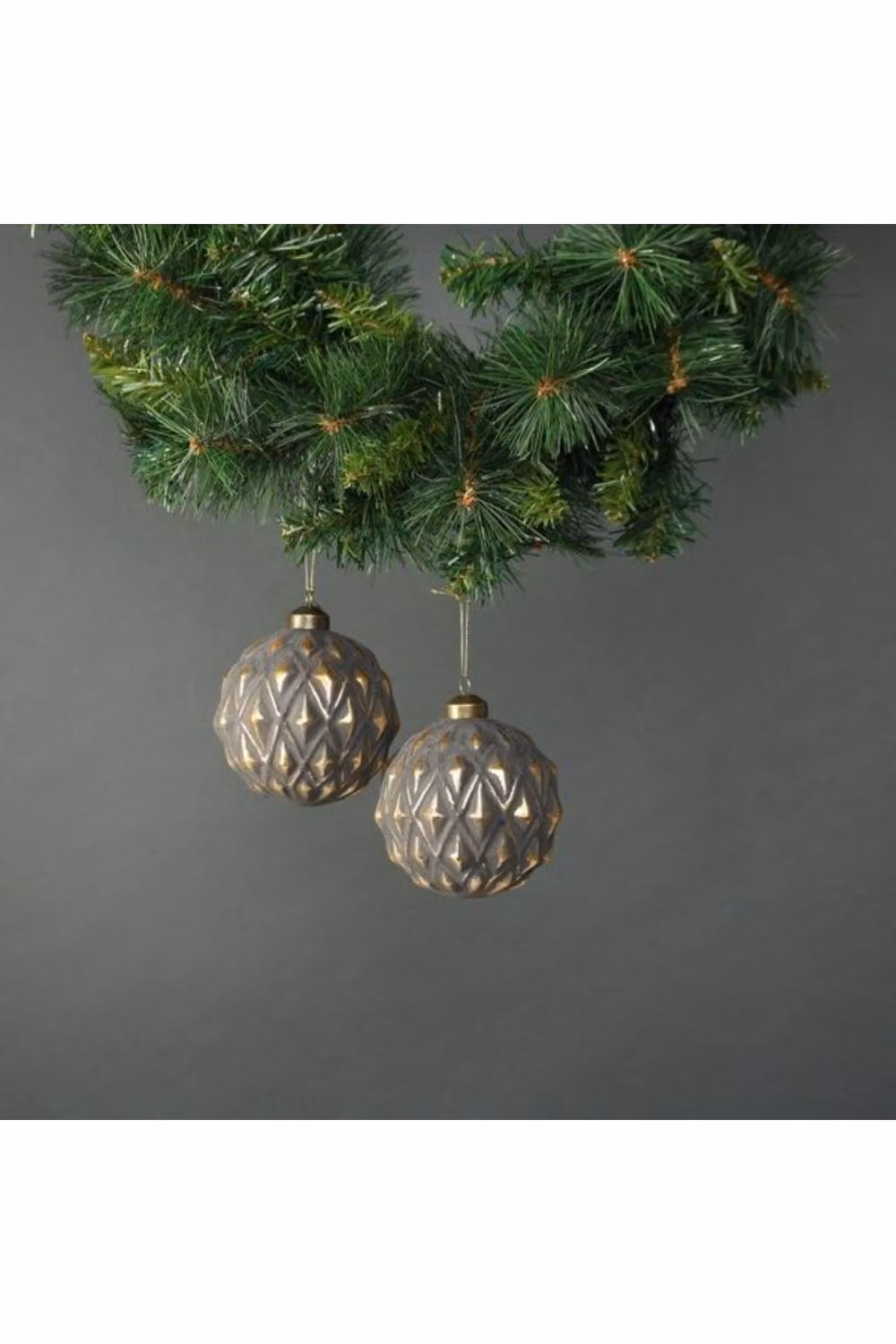 KDMD Luna Set of 4 Antique Grey Glass Christmas Baubles with Gold and Silver Geometric Moon Designs, Diameter: 10 cm – 2
