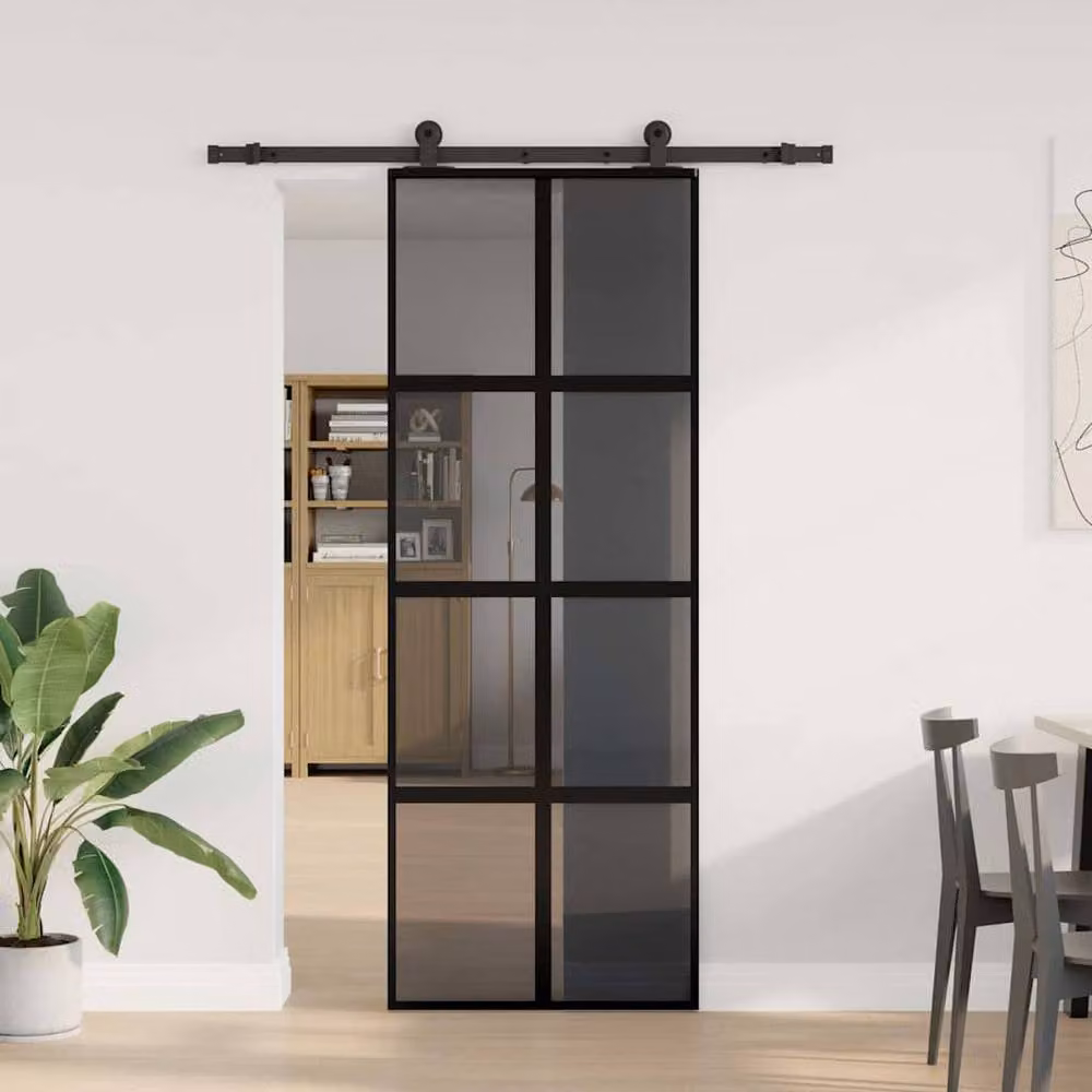 Berkfield Home Modern Sliding Door with Hardware Set, Black Aluminium and Transparent Tempered Glass, W: 76 cm, H: 205 cm – 2