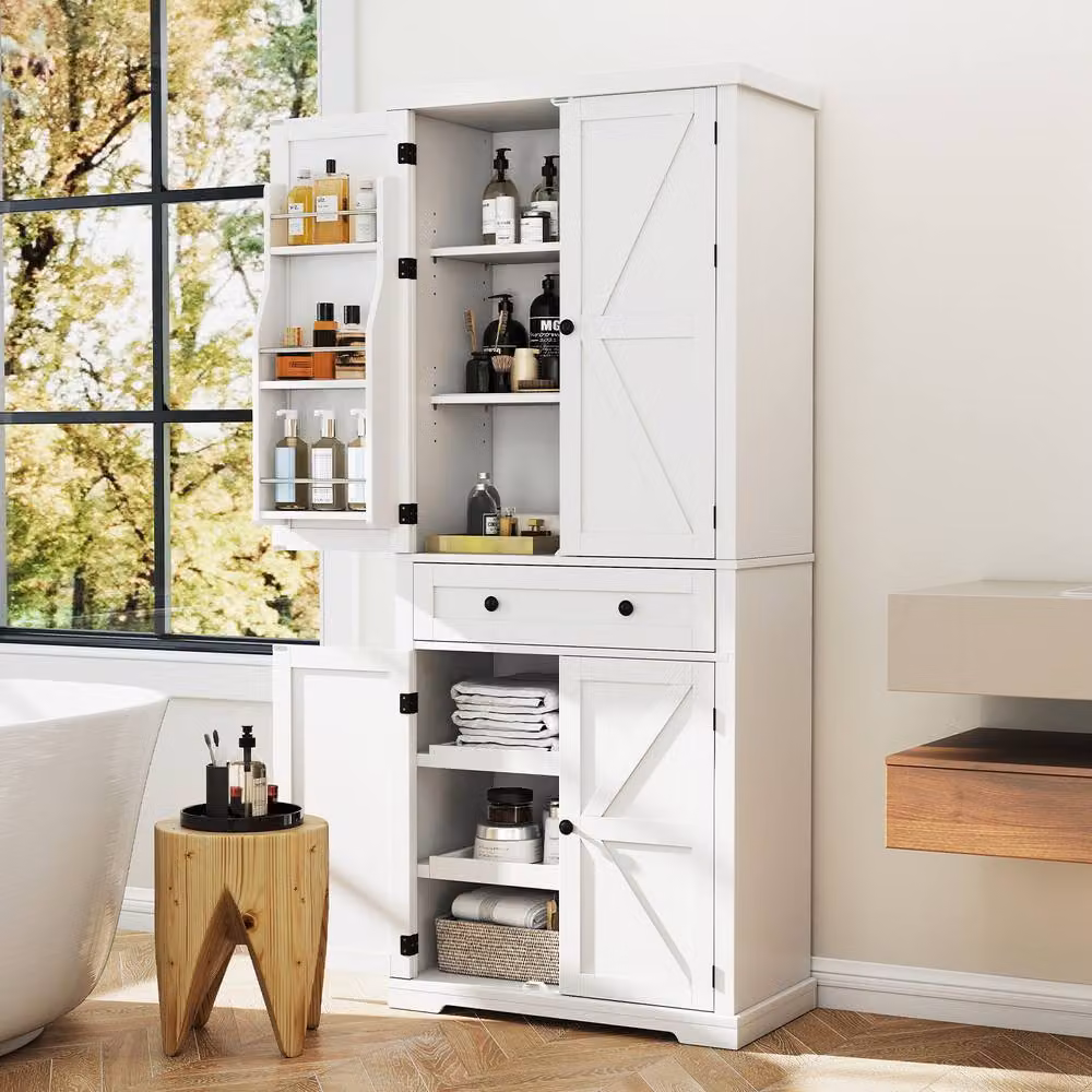Costway White Wooden Freestanding Kitchen Pantry Cabinet with Drawer and Internal Shelves, Height: 184 cm – 2