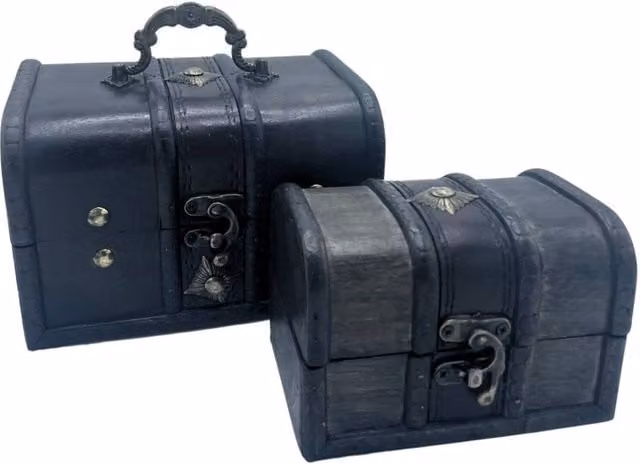KDMD Set of 2 Grey Vintage Wood Treasure Chests for Stylish Storage and Decor
