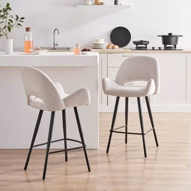 FurnitureboxUK Layla Mid-Century Fabric Bar Chairs in Cream, Set of 2