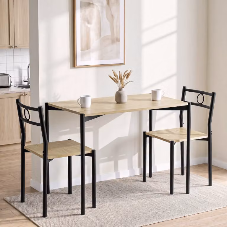 Oak Breakfast 2 Seater Dining Table and Chairs Set with Square Rectangular Design