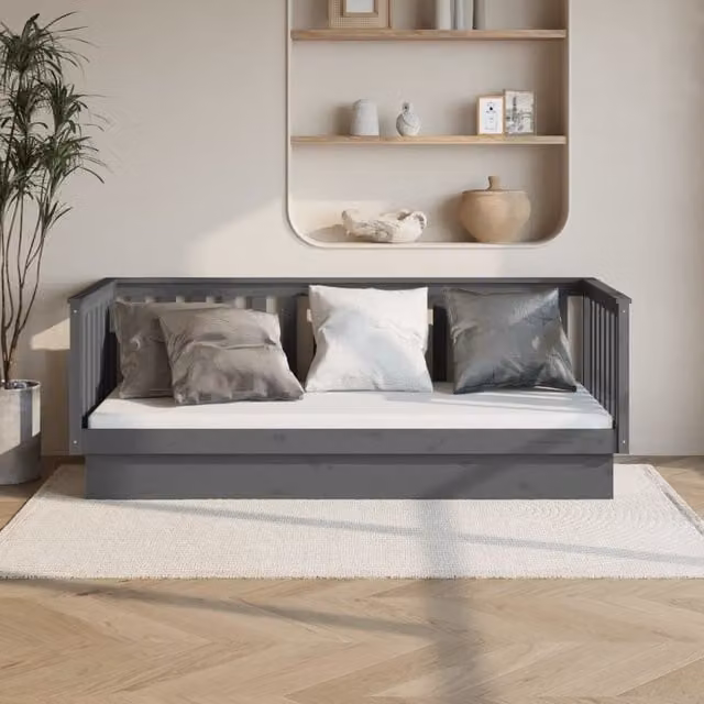 Berkfield Home Rustic Grey Day Bed in Solid Pine Wood, W/D/H: 80 x 200 cm – 1