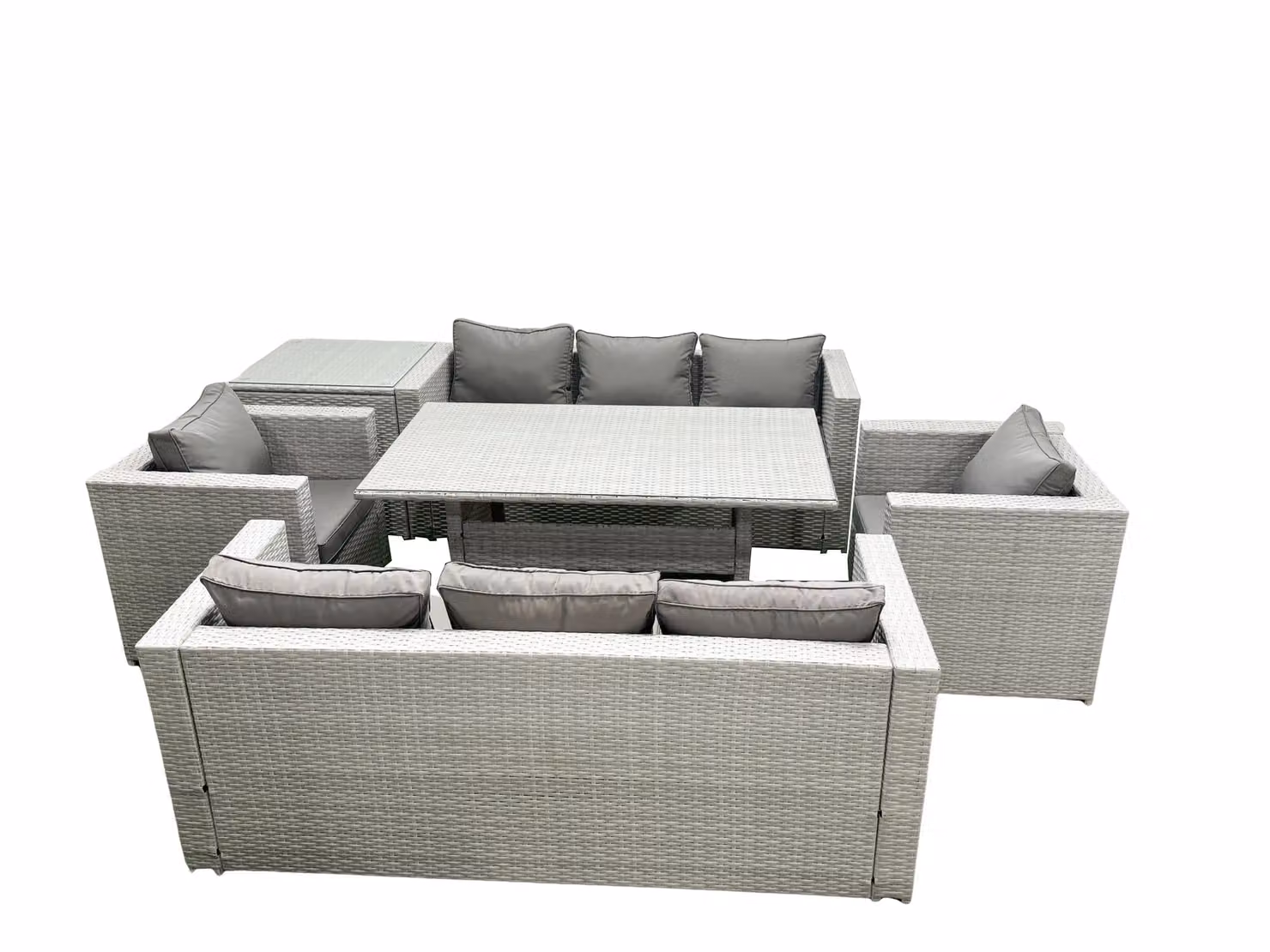 Fimous 8 Seater Rattan Garden Furniture Set with Dining Table, 2 Chairs and Side Table in Light Grey – 2