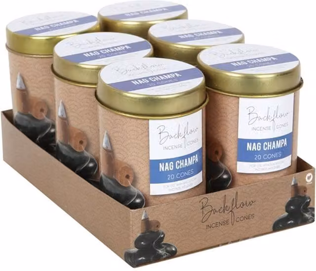 Elements Home Fragrance Nag Champa Jumbo Backflow Cones, 6 Tins, Brown