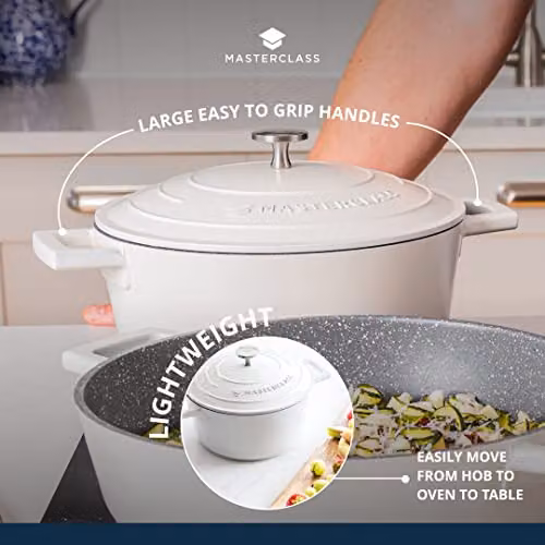 MasterClass Cast Aluminium Cream Casserole Dish, Beige, 24cm, 4 Litre – 5