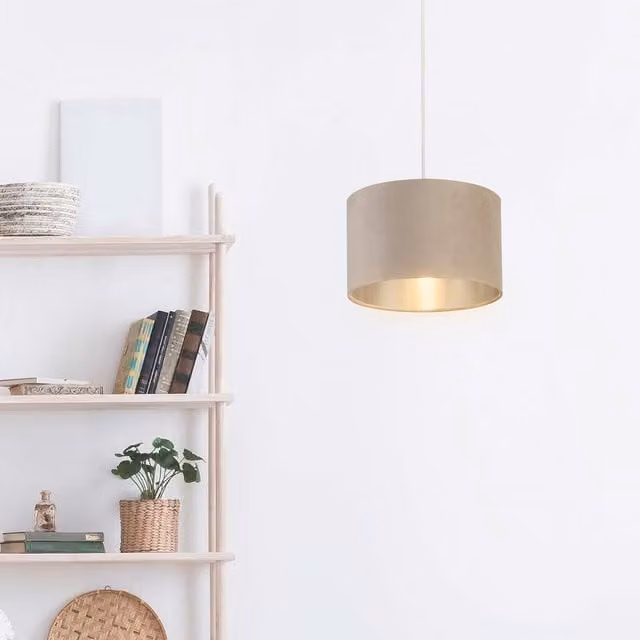 Lighting Collection Taupe Velvet Drum Lamp Shade with Silver Inner, Diameter: 27 cm – 1