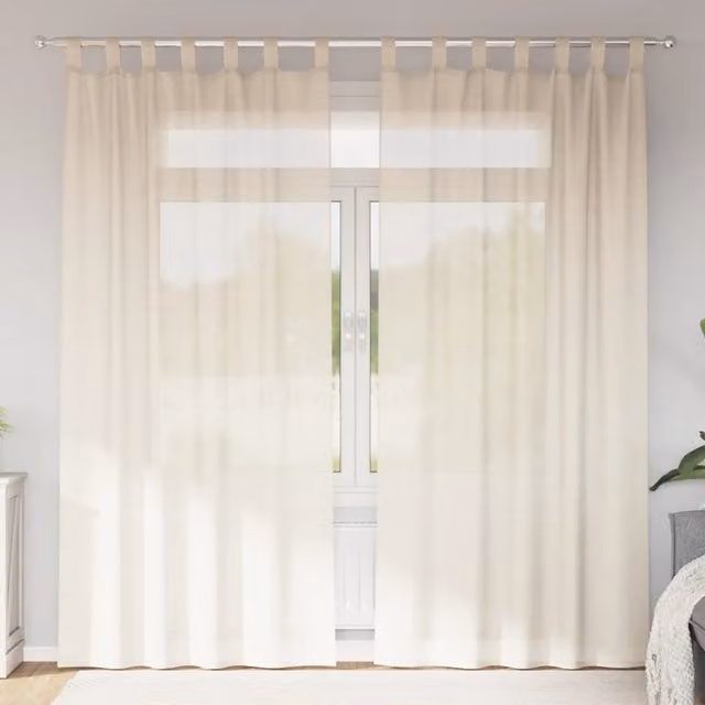 Berkfield Home Cream Voile Tab Top Curtains, 2 Pack, W: 140 cm, H: 245 cm