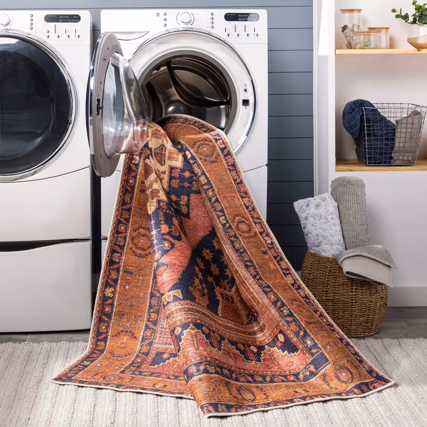 Livabliss Amelie Washable Vintage Boho Living and Dining Rug in Coral, W: 200 cm, D: 275 cm – 4