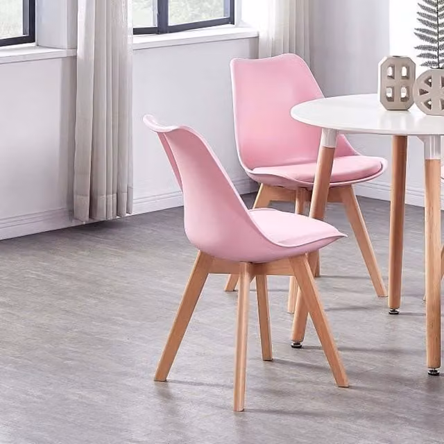 Life Interiors Set of 2 Lorenzo Retro Dining Chairs with Padded Synthetic Leather Seats in Pink