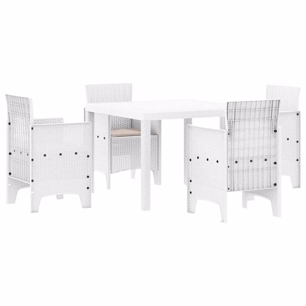 Berkfield Home 5 Piece White Poly Rattan Garden Dining Set with Cushions – 2