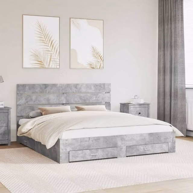 Berkfield Home Modern Bed Frame with Drawers in Grey Engineered Wood 200 x 200 cm