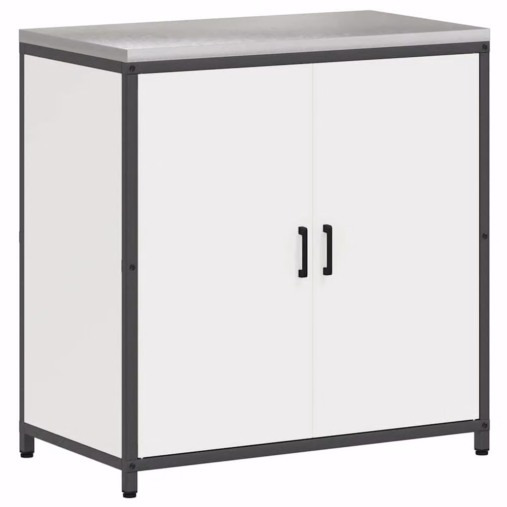 Berkfield Home Modern 3-Piece White Metal Kitchen Storage Set with Hinged Doors and Open Shelves – 3