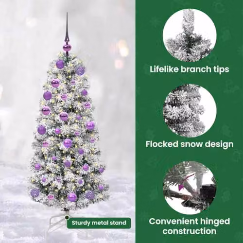vidaXL Artificial Hinged Christmas Tree in Green and White, Height: 120 cm – 5