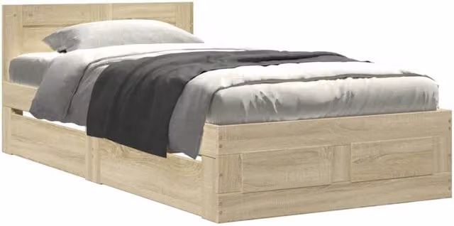 Berkfield Home Bed Frame with Headboard and Drawers in Light Oak, W/D/H: 100 x 200 cm – 1