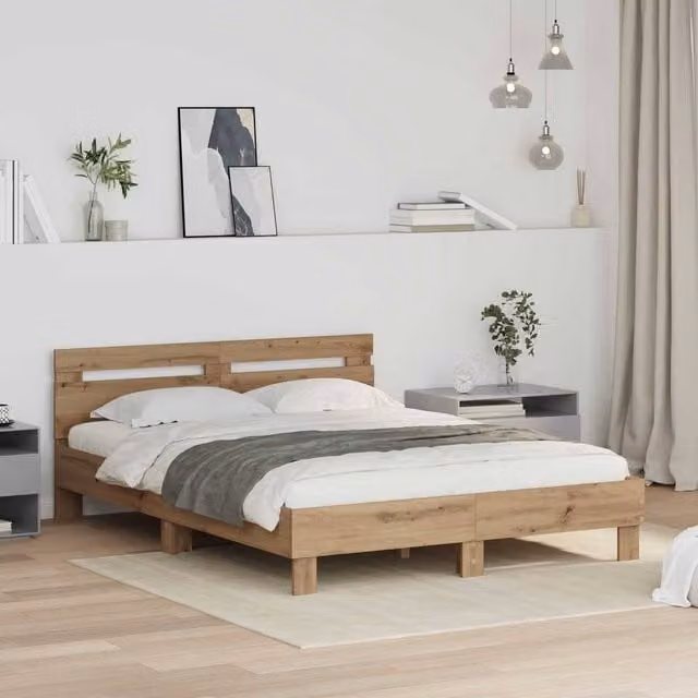 Berkfield Home Artisan Oak Bed Frame in Brown, Engineered Wood, W/D/H: 120 x 200 cm – 1