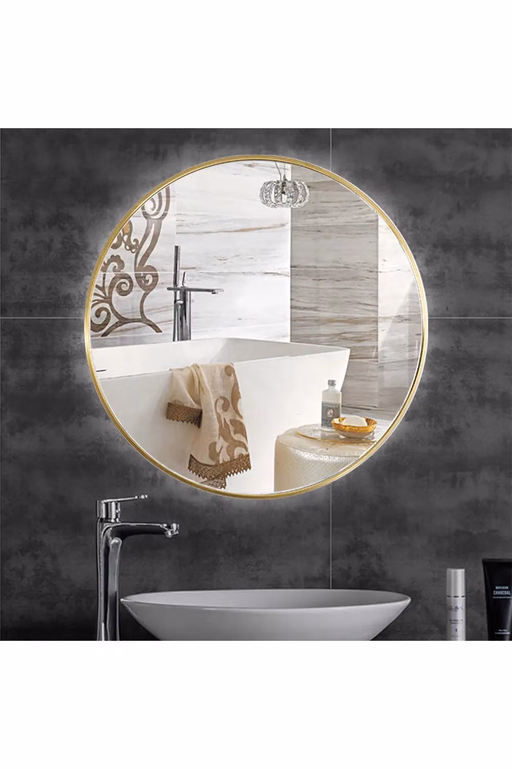 Living and Home Gold Nordic Round Metal Frame Wall Mirror, Diameter: 60 cm – 3