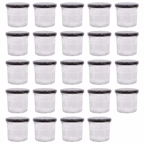 Argon Tableware Glass Jam Jars with Airtight Black Lids, 130ml, Pack of 24 – 1