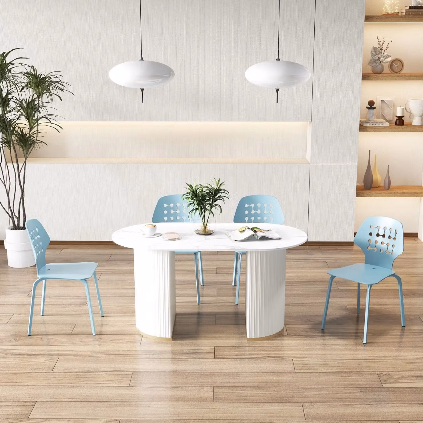Costway Set of 4 Blue Metal Armless Dining Chairs and Kitchen Bar Stools – 2