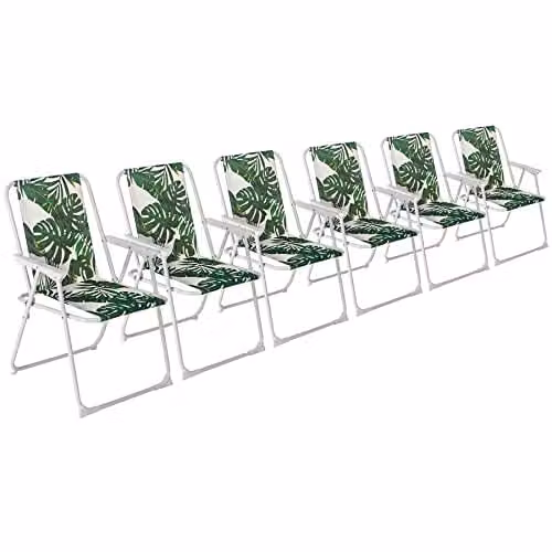 Harbour Housewares Pack of 6 Folding Metal Beach Chairs in Multicolour Floral Maritime Design – 1