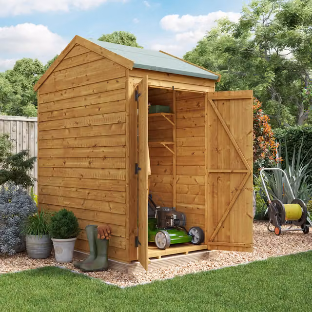 BillyOh Switch Overlap Apex Wooden Garden Shed in Brown with Double Doors and Gable Roof