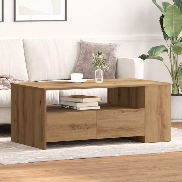 Berkfield Home Artisan Oak Coffee Table in Brown, W/D/H: 102 x 55 x 43.5 cm – 1