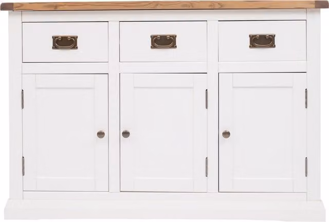 Cabinet Bits Cosenza Off-White 3 Door 3 Drawer Ash Wood Sideboard with Brass Drop Handles