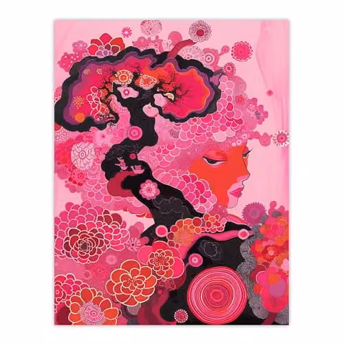Artery8 Gaia Hot Pink Conceptual Folk Floral Wall Art Poster Print on Thick Paper, 18 x 24 Inch – 1