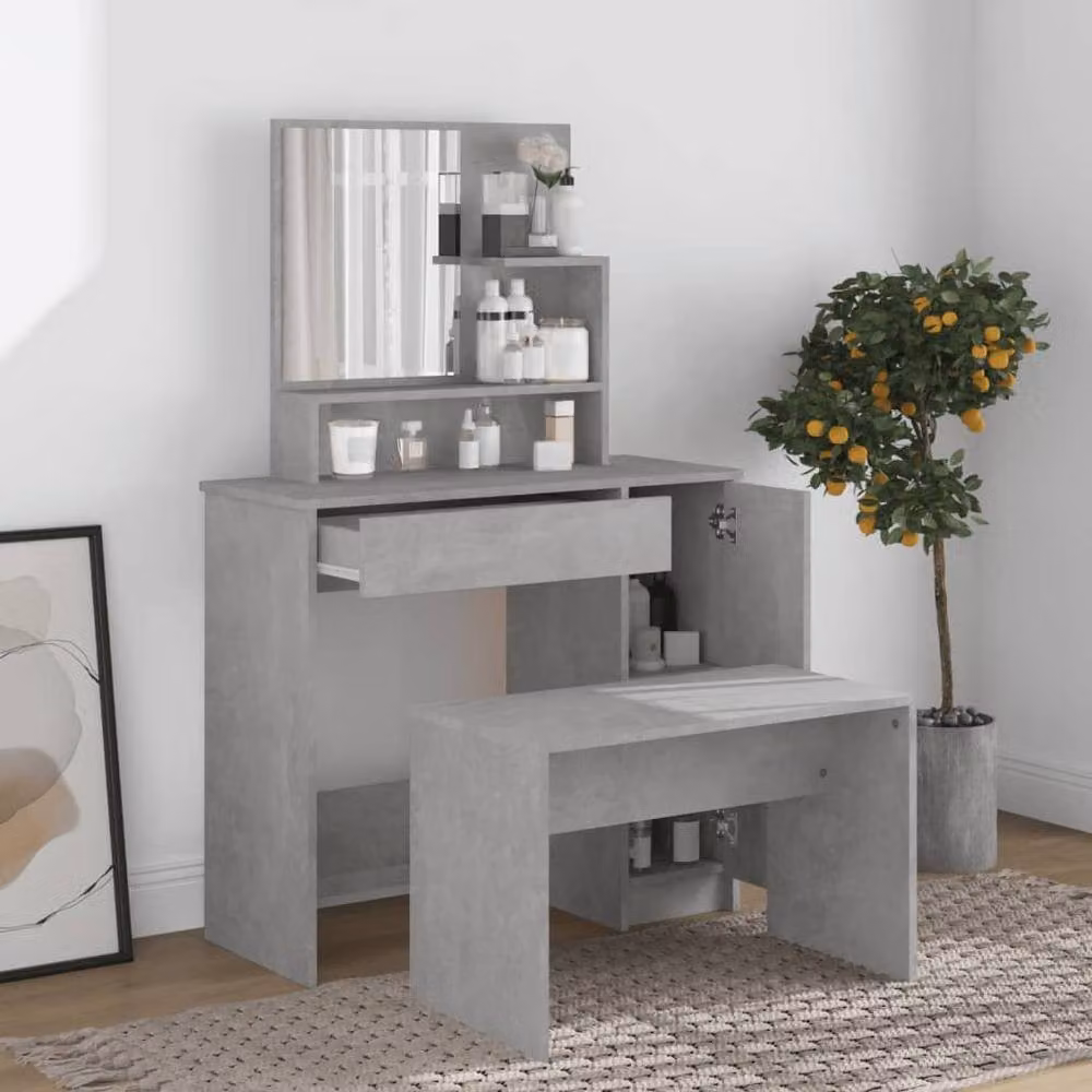 Berkfield Home Dressing Table with Mirror in Concrete Grey, W: 86.5 cm, D: 35 cm, H: 136 cm – 2