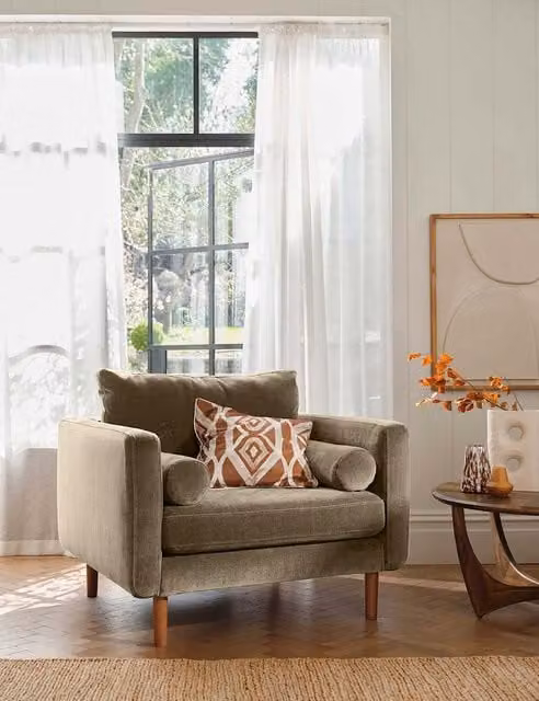 Barker and Stonehouse Moore Mid-Century Chenille Snuggle Chair in Light Grey