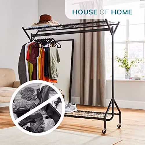 House of Home Black Metal Clothes Rail with Industrial Design and Matt Finish, W: 120 cm, H: 152.4 cm – 4