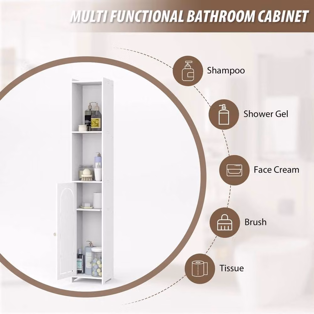 FORGEVIO White Freestanding Storage Cabinet with Hinged Doors and Internal Shelves, H 117 x W 20 x D 20 cm – 2