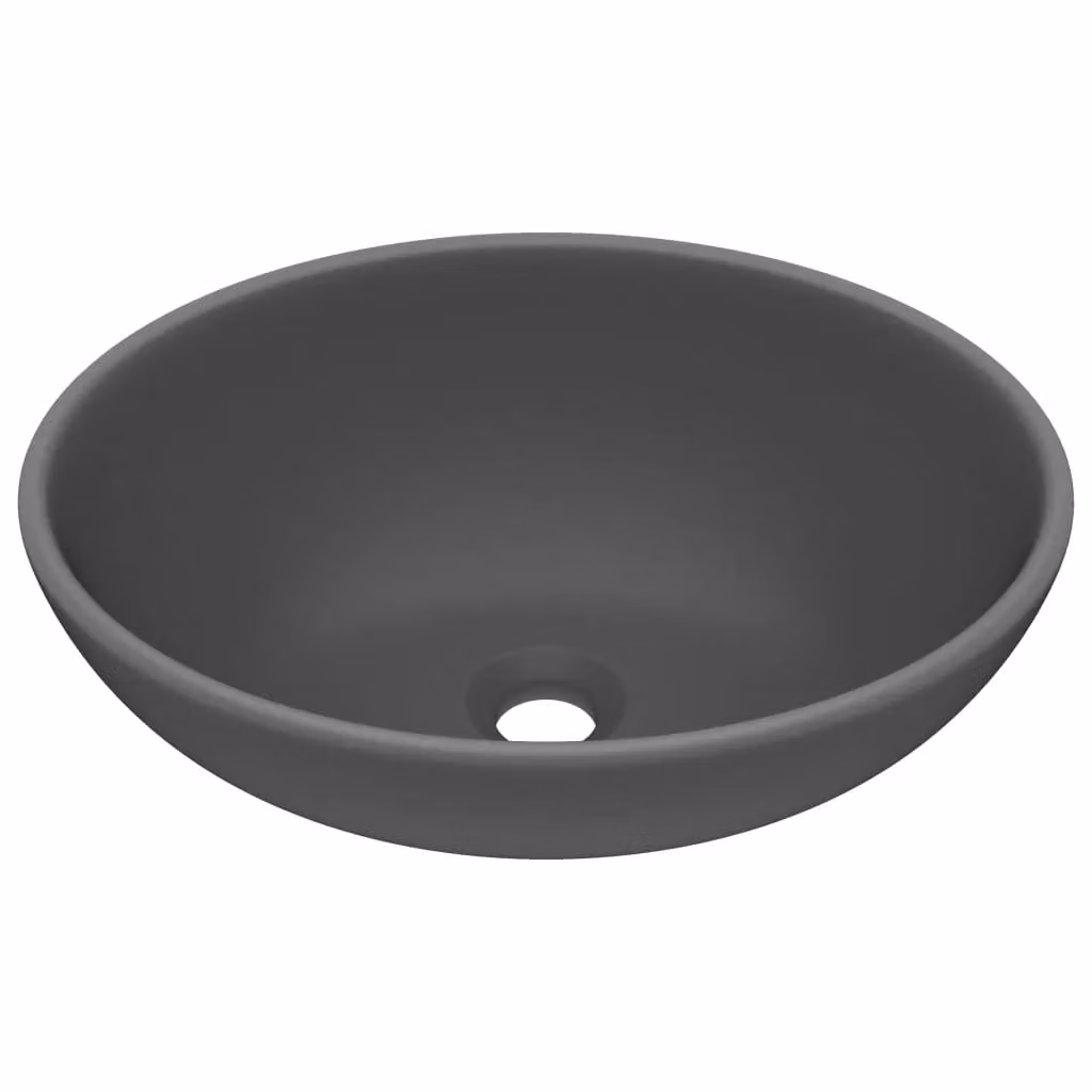 Berkfield Home Luxury Oval Ceramic Countertop Basin in Matt Dark Grey, W: 40 cm, D: 33 cm – 2