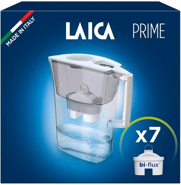 LAICA Prime Line Water Filter Jug with 7 Bi-flux Cartridges, White, 3 l