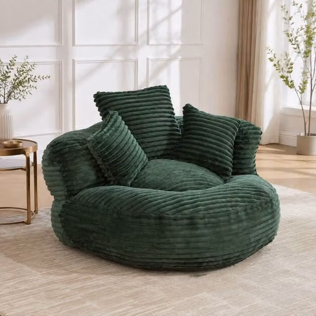 STILVORA Bean Bag Chair with Armrests and 3 Pillows in Green – 1